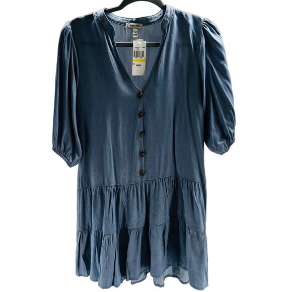 SPEECHLESS sz M light blue denim like Tiered Ruffle Chambray Dress NWT 0B9 - Picture 2 of 10